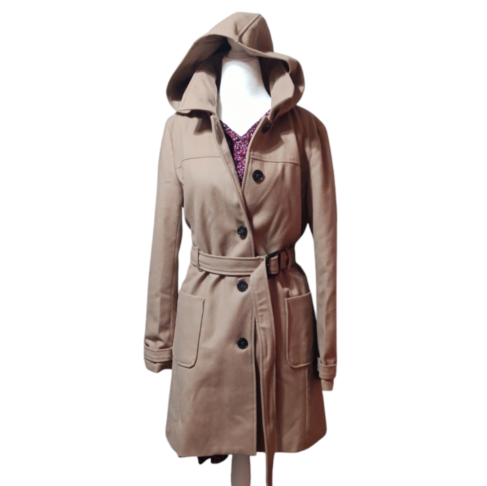 🤩BANANA REPUBLIC CAMEL COLOR HOODED WINTER LONG COAT WOMEN'S SIZE MEDIUM.